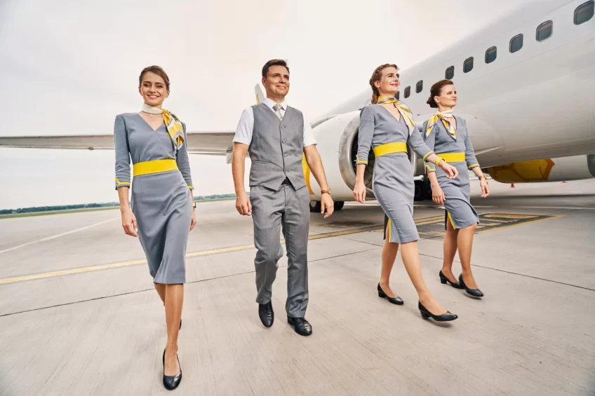 smiling-cabin-crew-in-uniforms-walking-ahead